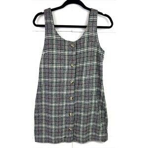 Copper Key Women's Blouse Dress Size Medium‎ Gray Green Red Plaid Button Down